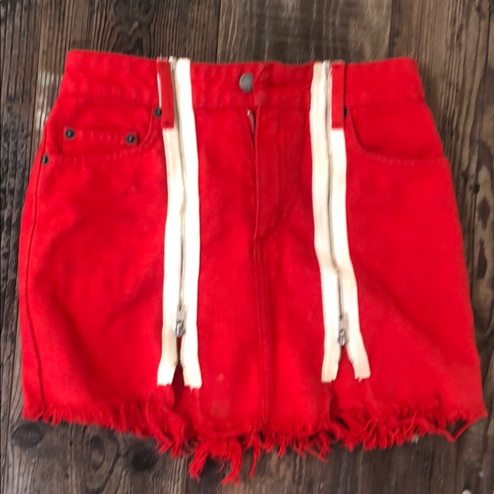 CARMAR Red Denim Mini w Zippers